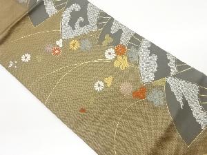 扇に秋草模様織り出し名古屋帯